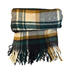 Troy Leisure Throw Blanket 52x53 Tartan Plaid Green Navy Gold USA VINTAGE picnic